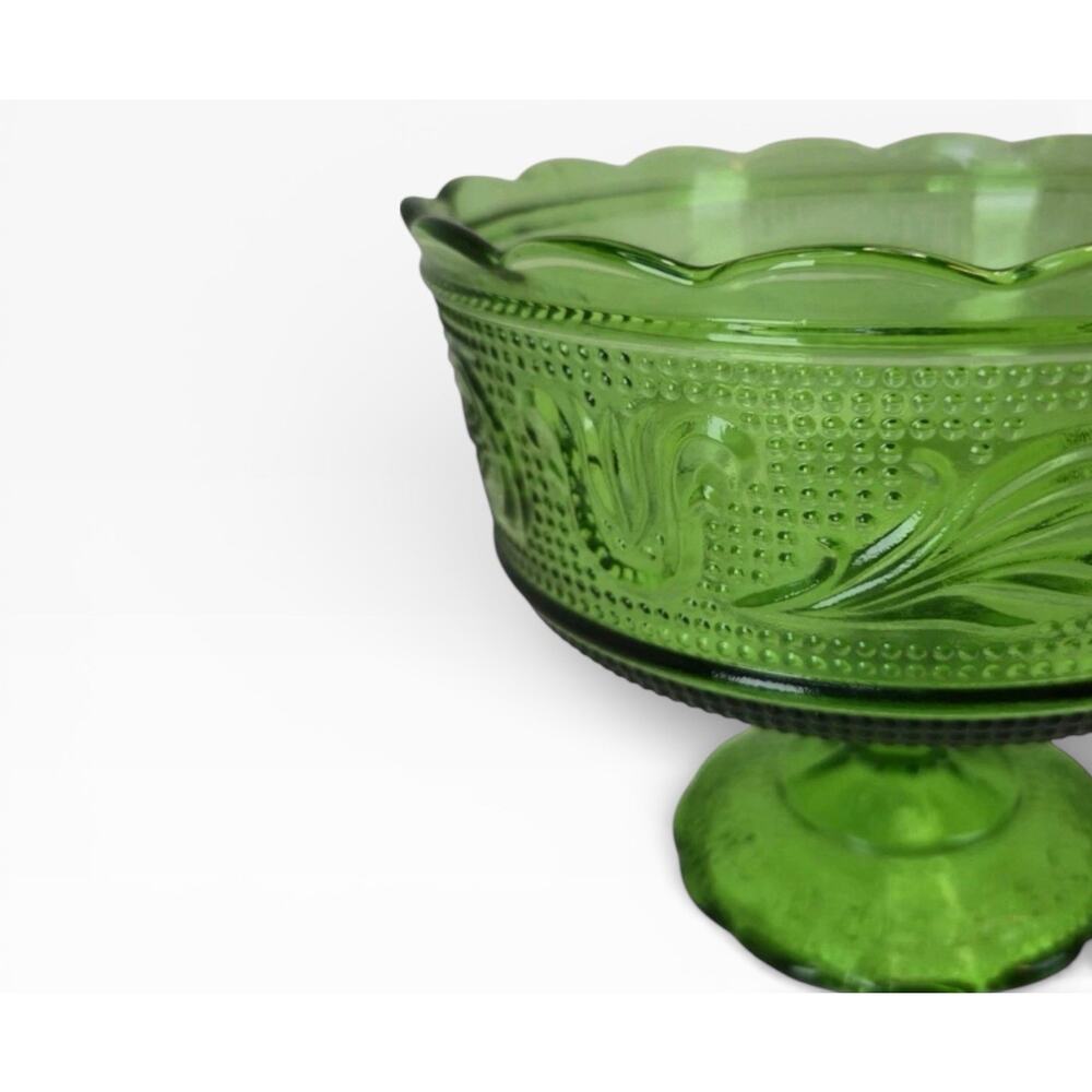 Vintage 1950's E.O. Brody Co. M6000 Green Glass Compote Candy Dish Raised Bowl - Picture 11 of 13